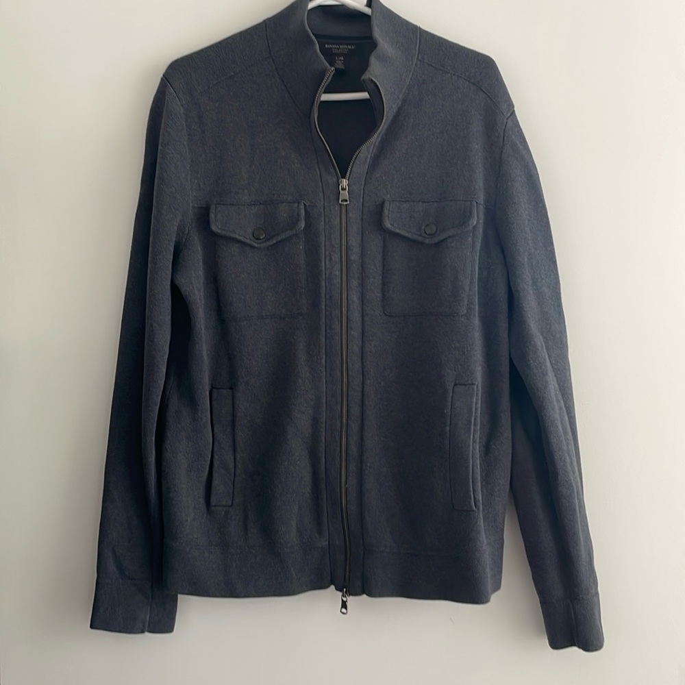 Banana Republic 100% SUPIMA Cotton Ribbed Sweater Jacket - Dark Gray/Large